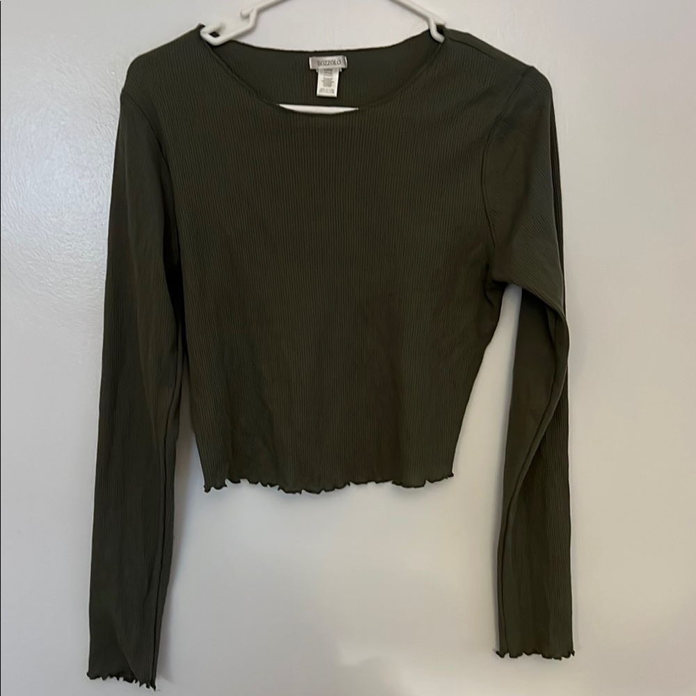 Green Ribbed Crop Long Sleeve